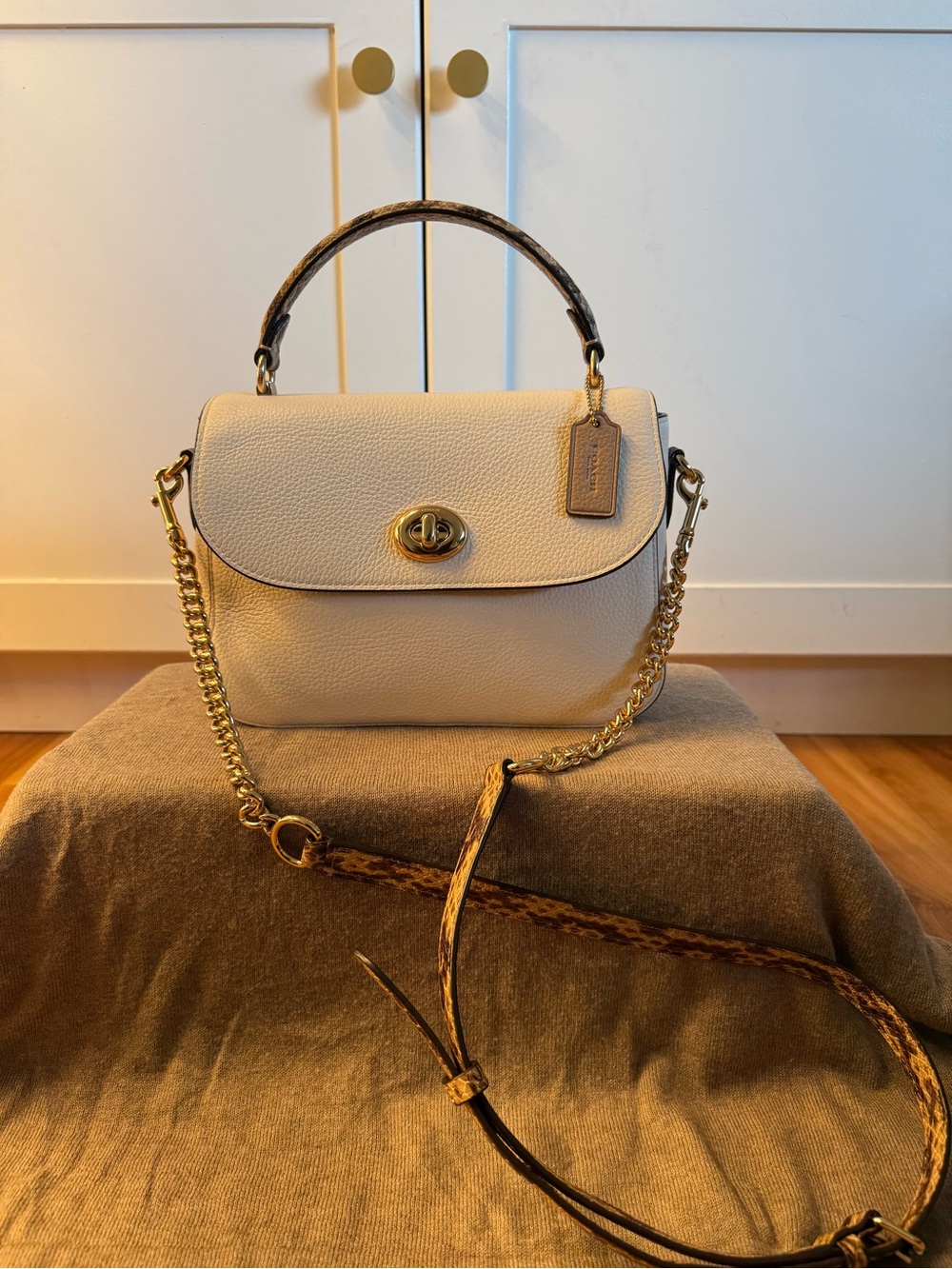 Coach Marlie Top Handle Satchel Chalk Snake Leather C1560
